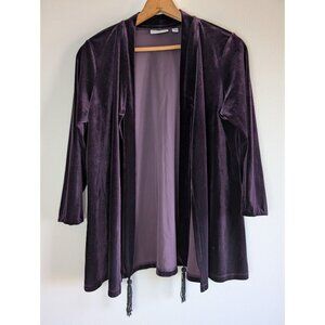 Susan Graver Open Cardigan Women's Size Large Purple Velvet Beaded Tassel‎ Artsy